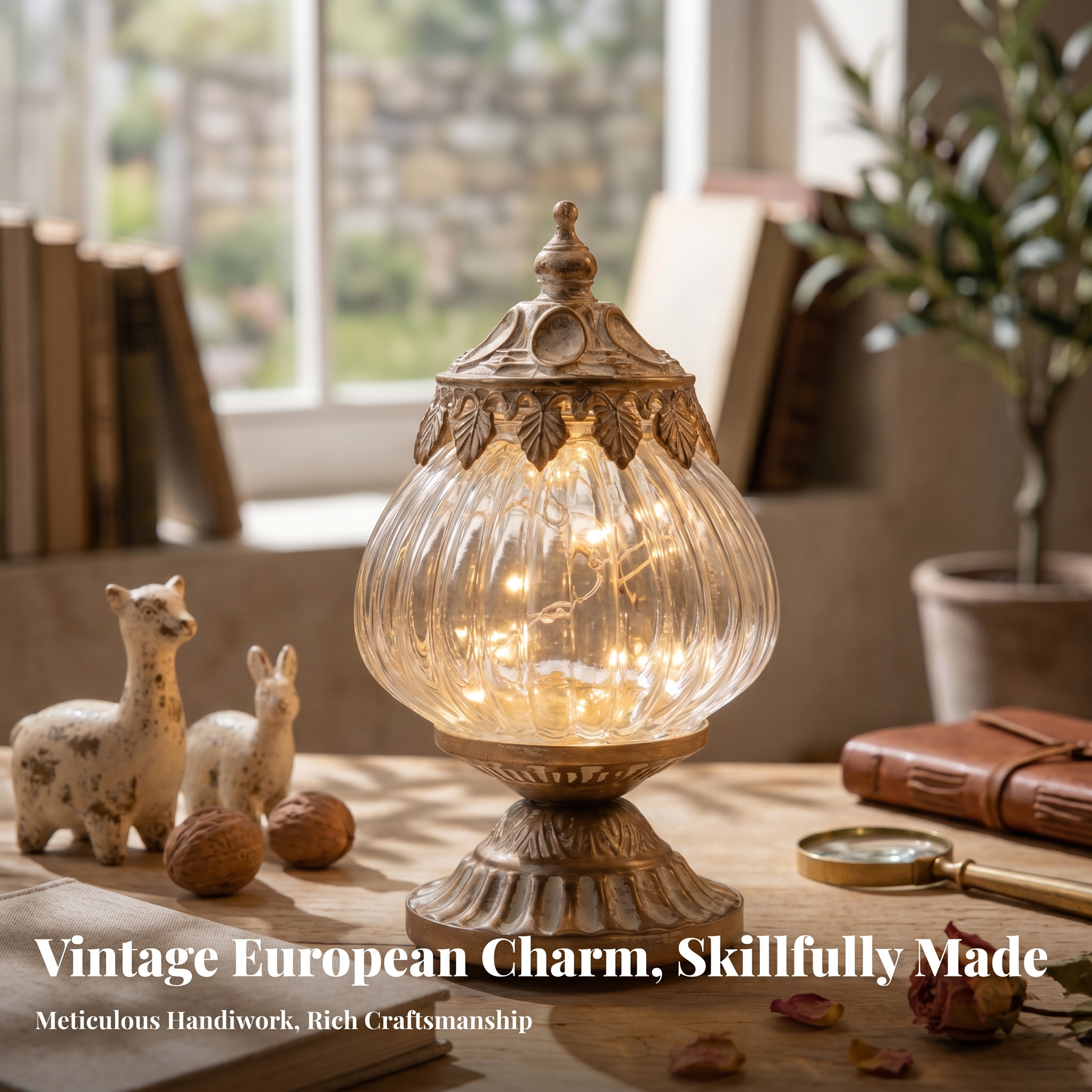 Decor Lighting Table Lamps - Vintage Ribbed Glass Lantern Ornately Detailed