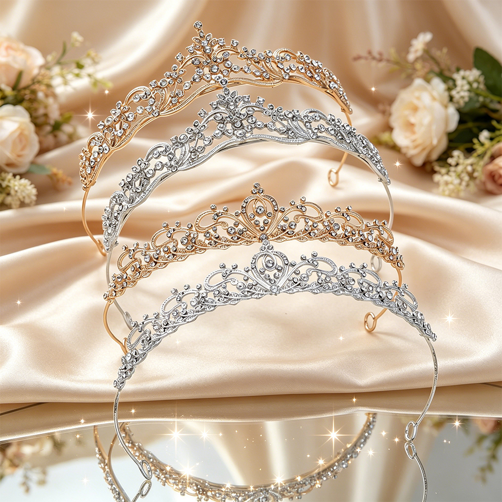 Elegant Decor & Lighting Llc - Clear Rhinestone Floral Bridal Tiara Full