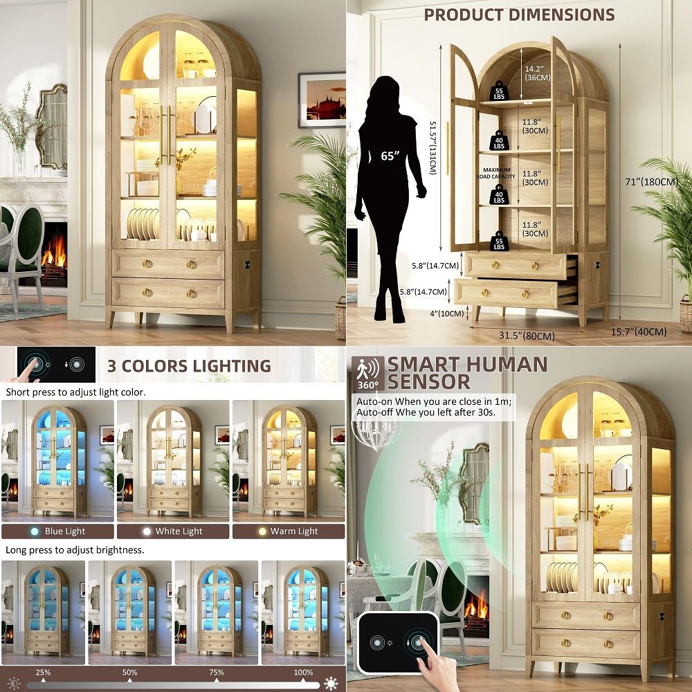 71 Arched Curio Cabinet with G - Lighting & Home Decor Studio 리뷰 및 가격