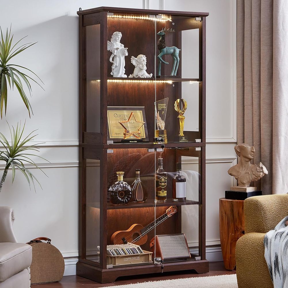 Walnut Glass Display Cabinet w - Lighting & Home Decor Studio 리뷰 및 가격