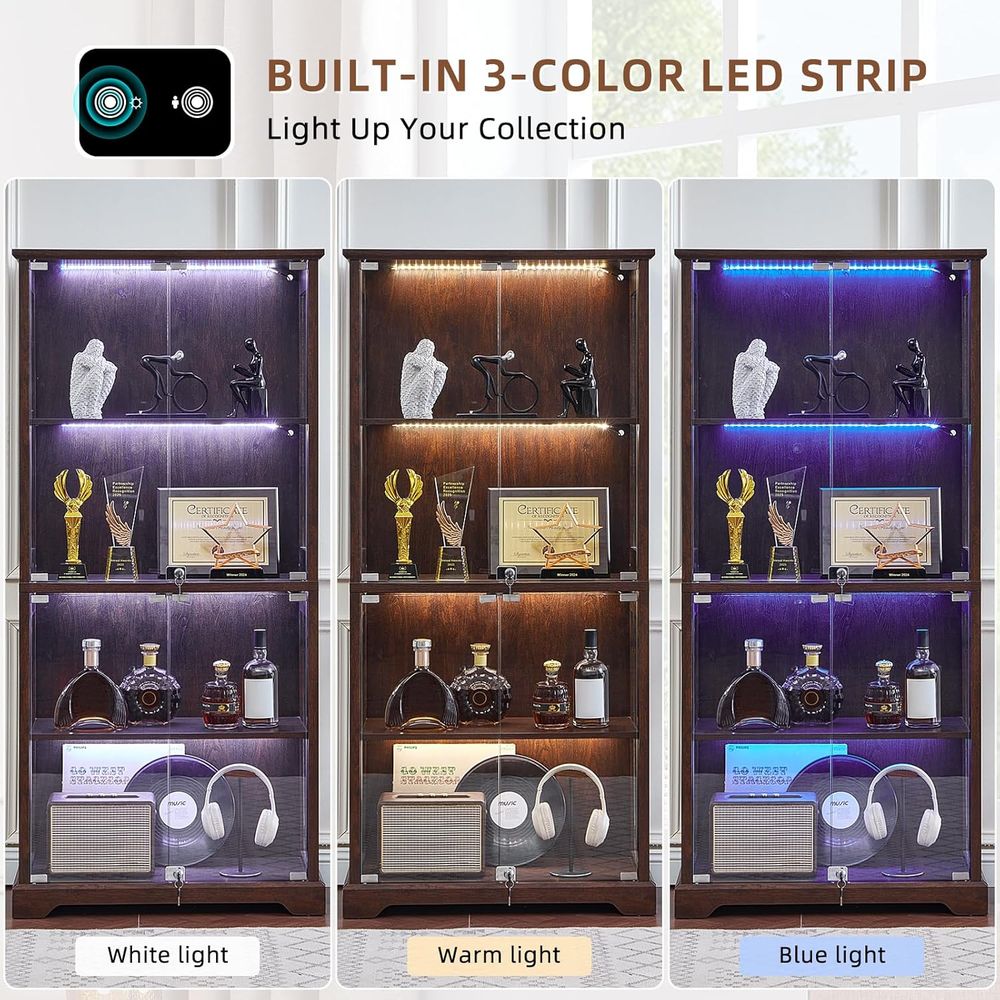 Walnut Glass Display Cabinet w - Lighting & Home Decor Studio 리뷰 및 가격