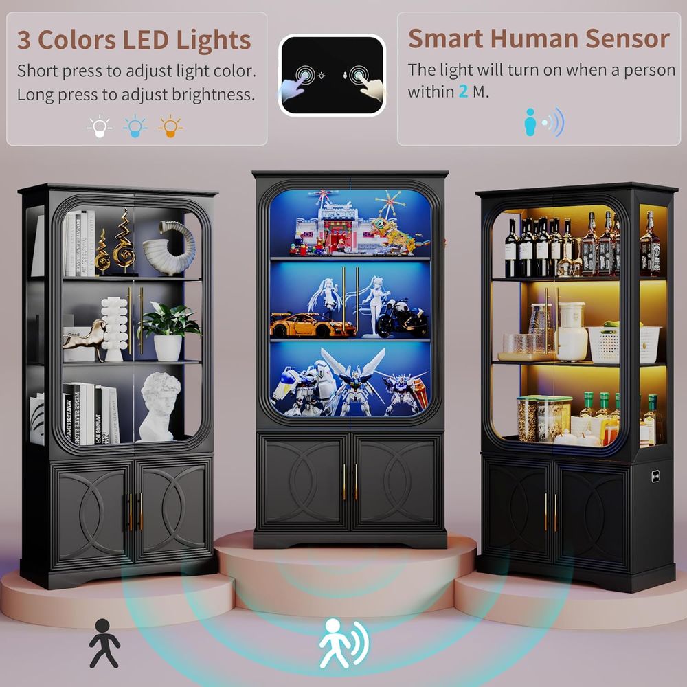 2pc Wood Display Cabinet with  - Lighting & Home Decor Studio 리뷰 및 가격