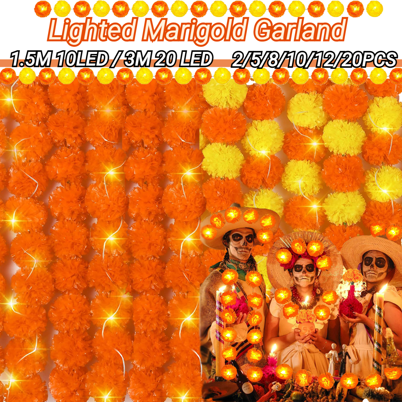 2-20PCS Lighted Marigold Garla - Lighting Decoration For Diwali 리뷰 및 가격