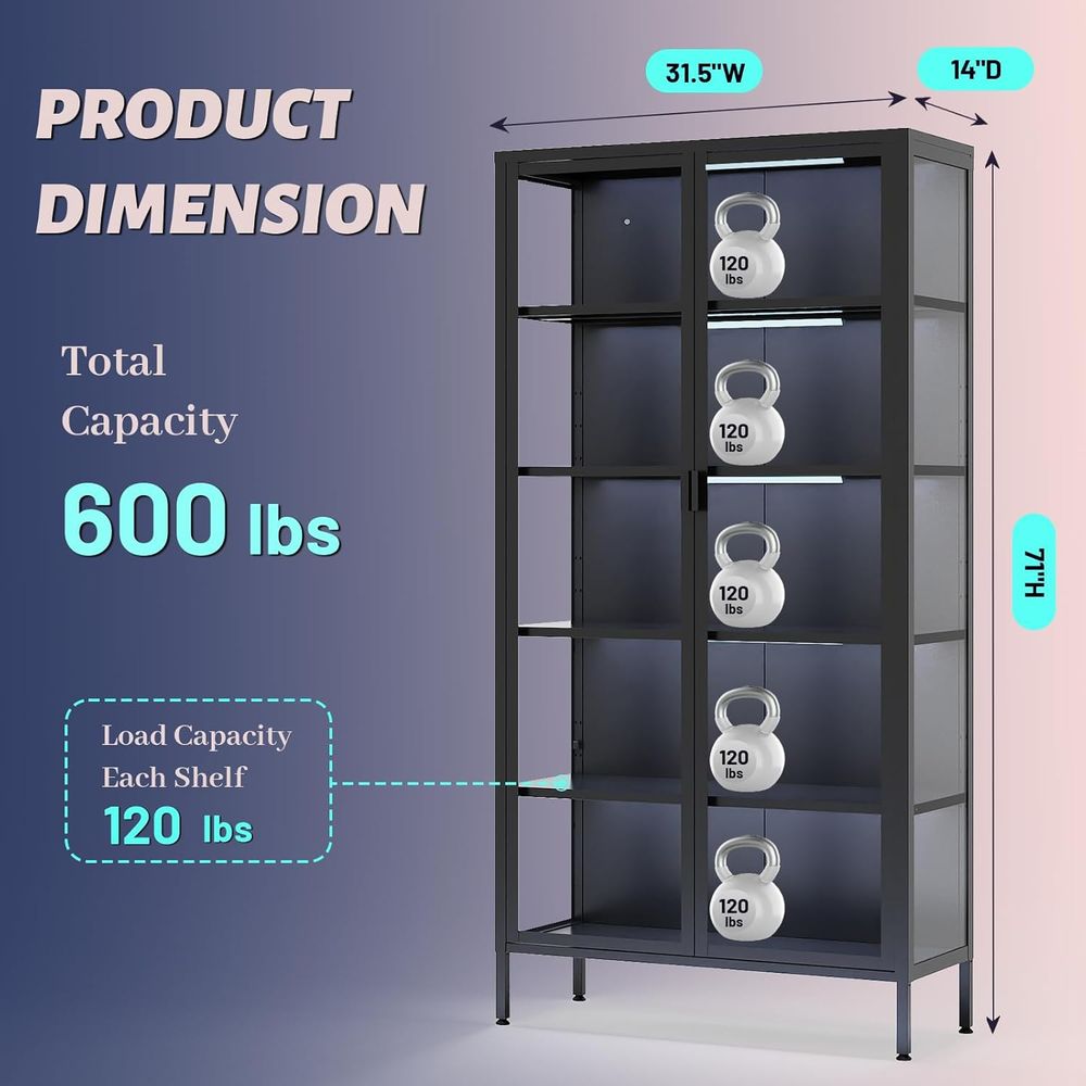 71 High Glass Curio Cabinet wi - Lighting & Home Decor Studio 리뷰 및 가격